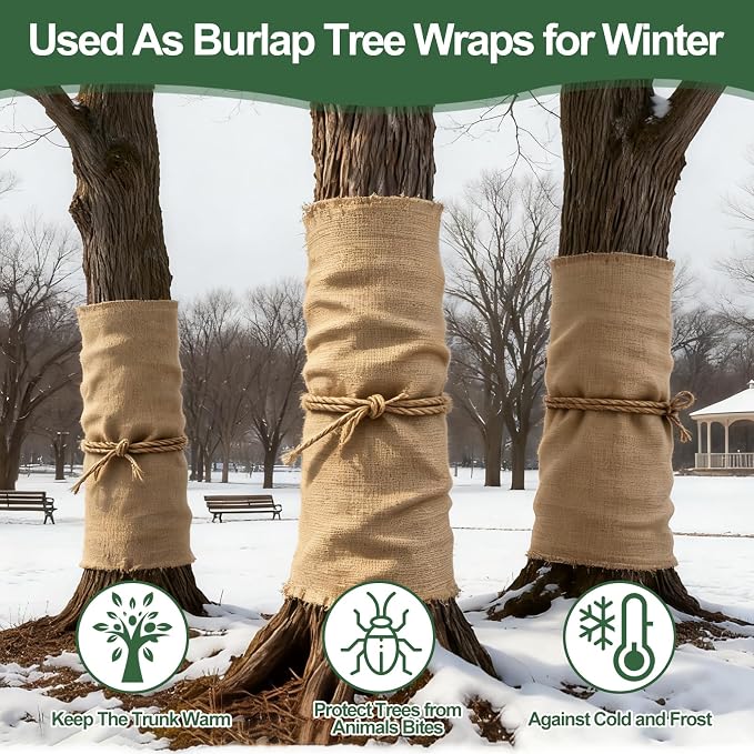 PJT 70ft x 40in Natural Burlap Plant Covers Freeze Protection, Winter Cold-Proof Burlap Fabric Tree Wrap Roll, Gardening Frost Plant Blankets for Outdoor Bushes Trees Plants