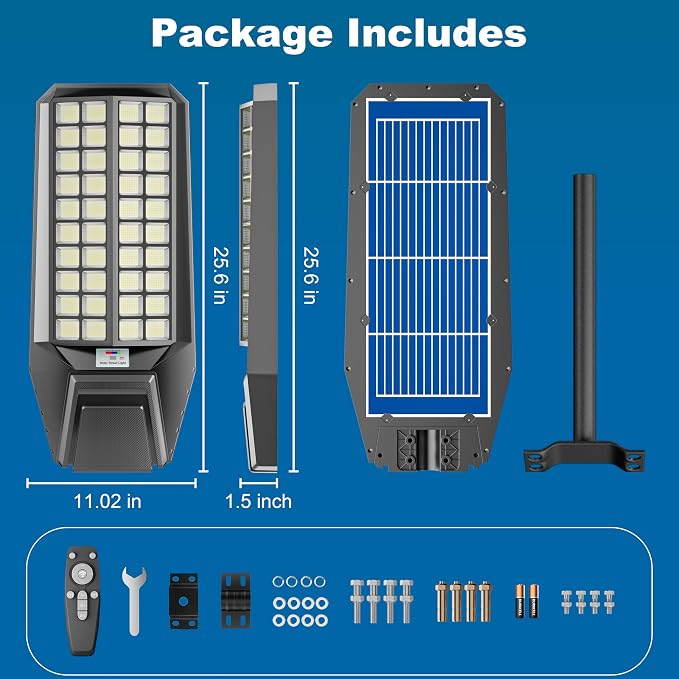 10000W Solar Street Light - 600000 Lumens, Dusk-to-Dawn, Waterproof, Ideal for Commercial & Outdoor Parking Lots - Energy-Efficient Solar-Powered, 3-Year Warranty