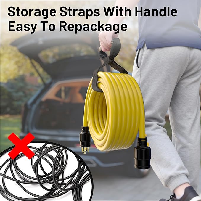 100FT 30 Amp Generator Cord, Outdoor Heavy Duty 4 Prong Extension Cord with Twist Lock, NEMA L14-30P/L14-30R, 30A 125/250V, 10 Gauge, STW, for Home Emergencies, RVs, ETL Listed, Yellow