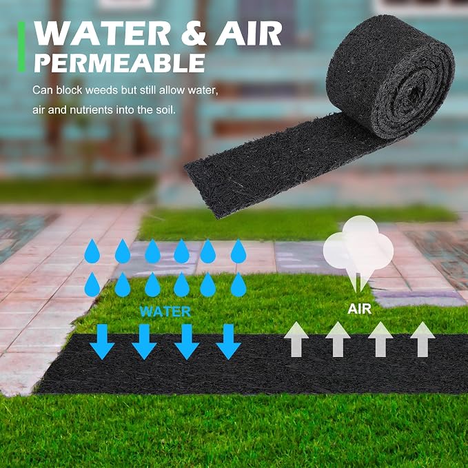 Adnee 140 x 5.5 Inch Reversible Rubber Mulch Mat, 2 Roll Black Recycled Rubber Walkway, Permanent Garden Edging Barrier Mat for Landscaping Plants Vegetables Flowers