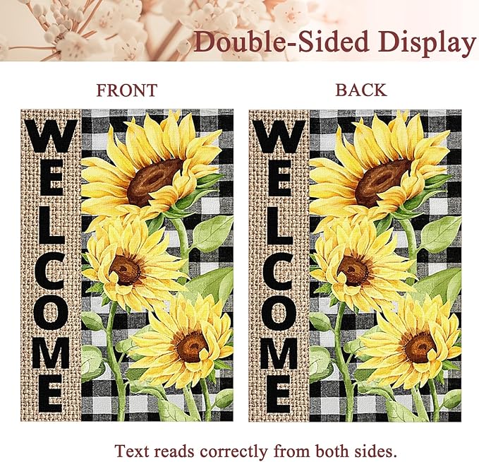 Summer Sunflower Garden Flag 12x18 inch Double Sided Welcome Burlap House Flag, Small Outdoor Yard Flag for Garden Porch Farmhouse Decor