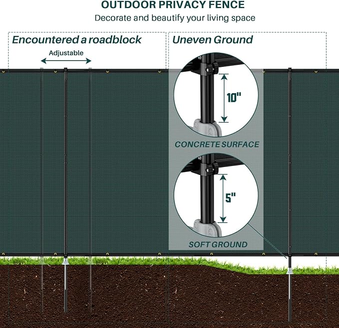 Bynbbur 6'x108' Outdoor Privacy Screen Freestanding with Iron Poles and Stakes, Temporary Dog Fencing, Backyard Divider, Metal Garden Fence for Pool Patio Barrier Border, Green