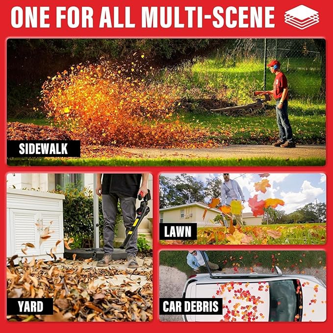 MZK Cordless Leaf Blower,20V Battery Powered Electric Blower for Lawn Care, Electric Lightweight Leaf Blower for Blowing Leaves, Patio Cleaning and Dust(2 * 2Ah Battery & Charger Included), Wine Red