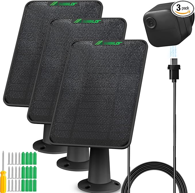 3 Pack 6W Solar Panel for Blink Outdoor 4（4th Gen Camera Solar Charger Compatible with New Blink Camera Solar Panel with Battery Secure Wall Mount 13.12ft Cable IP65 Weatherproof, 360° Bracket