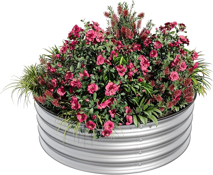 Round Raised Garden Bed, 4 x 1.5ft Galvanized Raised Boxes with Rust, Corrosion Protection, Easy Assembly, Safe Edge, Metal Garden Bed Kit for Planting Vegetables, Fruits, Flowers