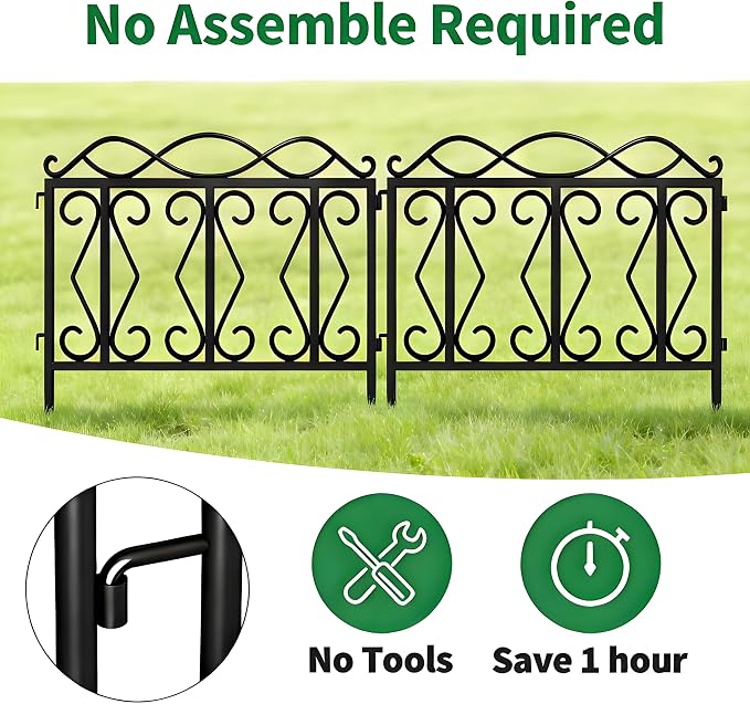 AMAGABELI 5 Panels 24in(H)×10ft(L) Decorative Garden Fences and Borders for Dogs No Dig Rustproof Metal Fence Panels Garden Fence Edging Border Animal Barrier Fencing Black