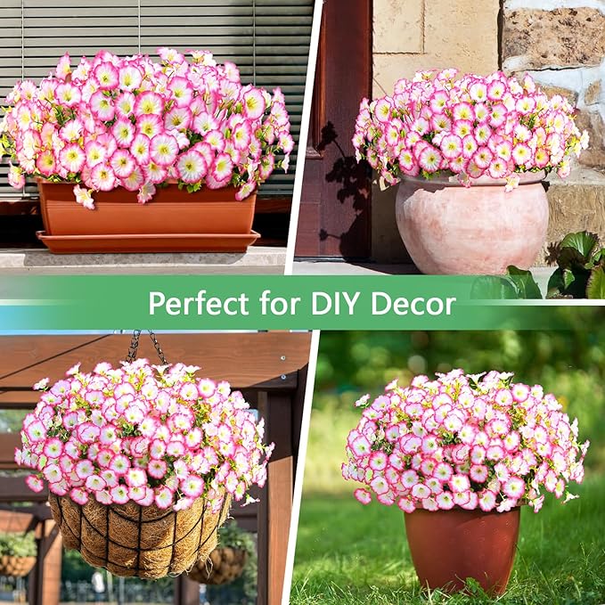 Yastouay Artificial Flowers for Outdoors, 14 Bundles Fake Outdoor Flowers, UV Resistant Artificial Plants & Flowers for Decoration, Pink Realistic Morning Glory for Outdoor Porch Garden Decoration