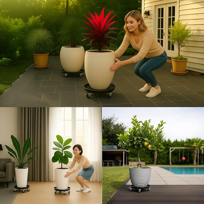 14" 3-Pack Metal Plant Caddy with Wheels, Heavy Duty Caddiq Series Rolling Plant Stand with Rubber Coated Casters & Pedal Brakes, Reinforced M10 Welding, Indoor Outdoor Pot Dolly