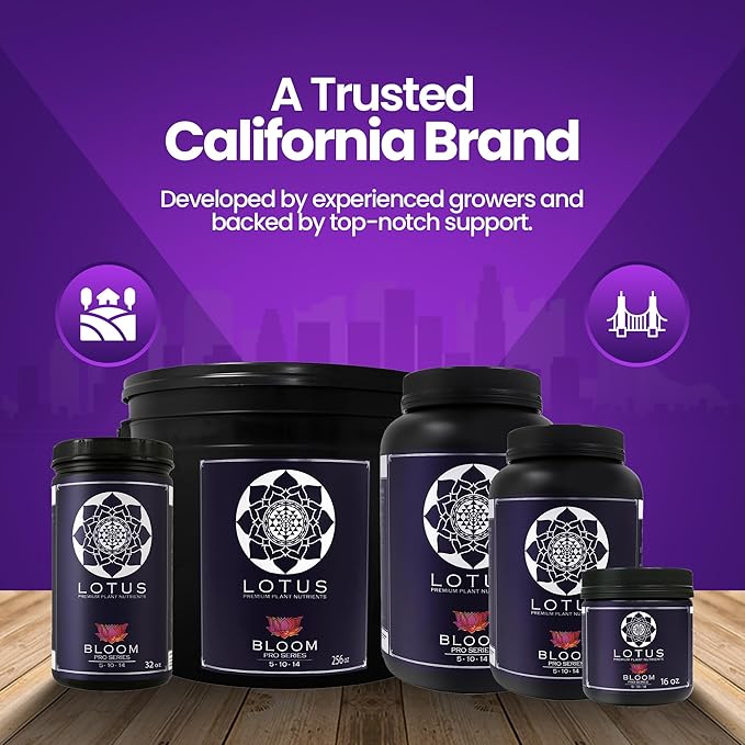 Lotus Nutrients Bloom Pro Series, Water Soluble Hydroponic Plant Food for Flowering and Fruiting, 14+ Ingredient Powder with 100% Chelated Micronutrients and Amino Acids, Coco Coir, Hydro, Soil (16oz)