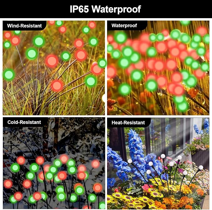 Solar Firefly Lights Red and Green, 4 Pack 800mAh Swaying Firefly Garden Lights Solar Powered Outdoor Waterproof for Yard Patio Lawn Pathway Walkway Stake Christmas Decor (Red & Green 4Pack)