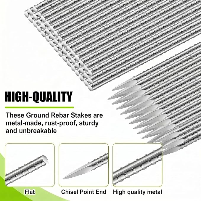 Gisafai 24 Pcs 16 Inch Giant Skeleton Accessories Heavy Duty Ground Anchors Steel Plant Support Garden Stake Halloween Inflatable Outdoor Decorations Ground Stake for Concrete Timber Garden Tent