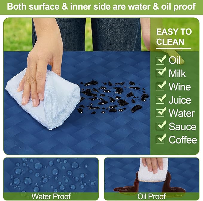 Play Tailor Picnic Table Cover with Bench Covers Camping Essentials Waterproof Windproof Camping Tablecloth with Drawstring Bag, Fitted Rectangle Tables and Seats, 72in, Deep Blue