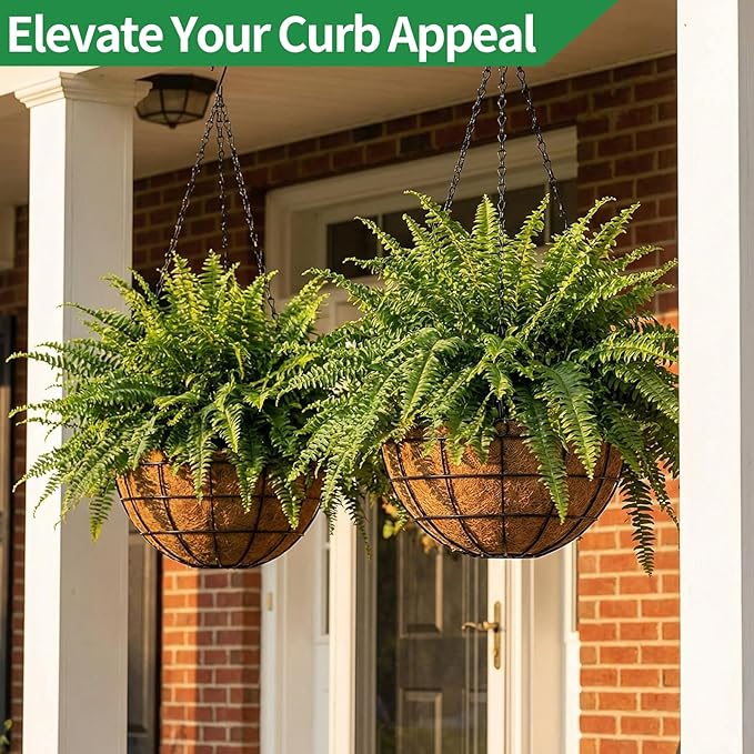 16 Inch Hanging Planters for Outdoor Plants,4 Pack Large Hanging Baskets for Plants Outdoor Metal Hanging Baskets with Thick Coco Coir Liners, Round Flower Pots for Porch Garden Ferns & Petunias