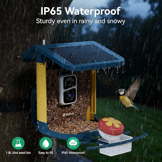 Bird Feeder with Camera, Support 2.4GHz/5GHz, 2K Live Steam for Outdoor, 1.8L Large Capacity, AI Identify Auto Capture Videos, Camera Bird Feeders for Outside, Ideal Gift for BirdLovers (Dark Blue)