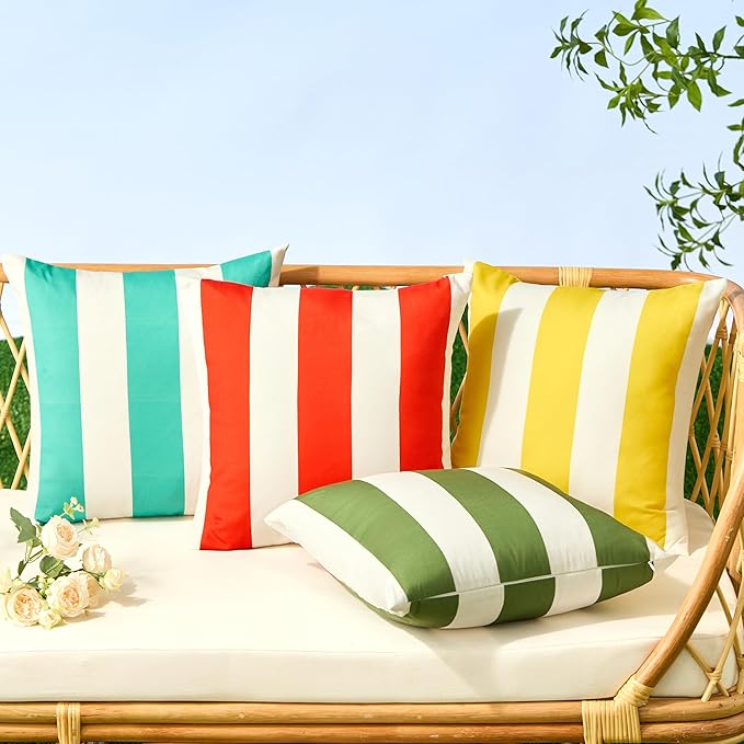 Allorry Outdoor Pillow Covers 16x16 Set of 2 Orange Red Striped Decoration Throw Pillow Covers for Spring Summer Outdoor Waterproof Garden Patio Furniture Sofa Bed Home Decor JB007-G16