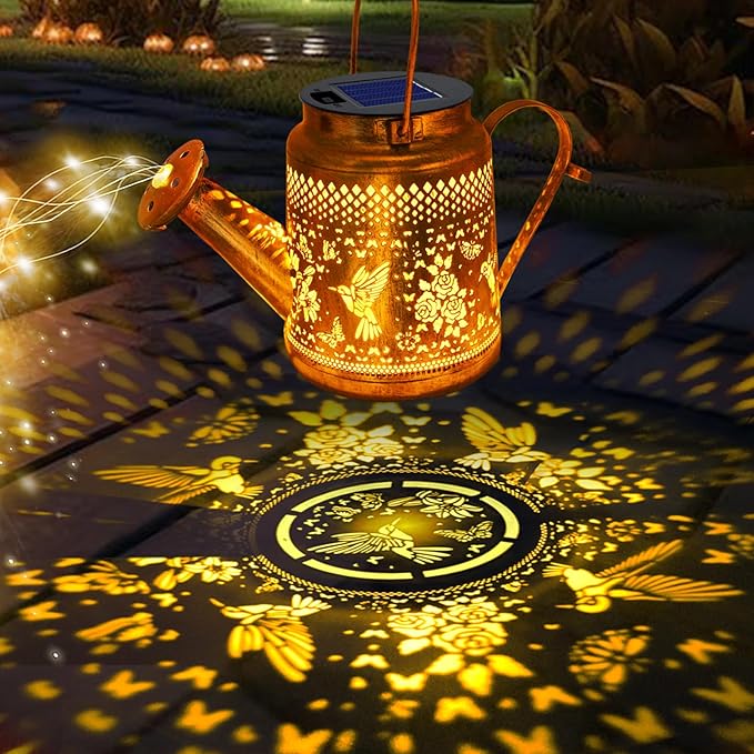 Solar Lanterns Outdoor Waterproof, Gifts for Mom Grandma Women Wife Daughter Mother's Day, Hummingbird Watering Can Garden Decor with Shepherd Hook, Hanging Solar Lights Yard Outside Patio Path Decor