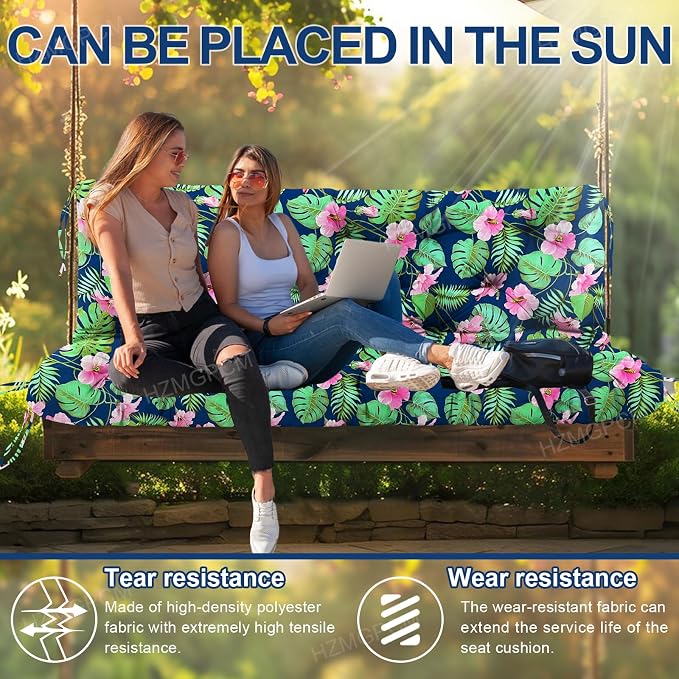 Premium 5" Thick Waterproof Outdoor Swing Cushions Sturdy Durable 2-3 Seat Replacement Porch Swing Cushions with Backrest&Ties Bench Cushion for Outdoor Furniture Backyard Patio (Flower02)