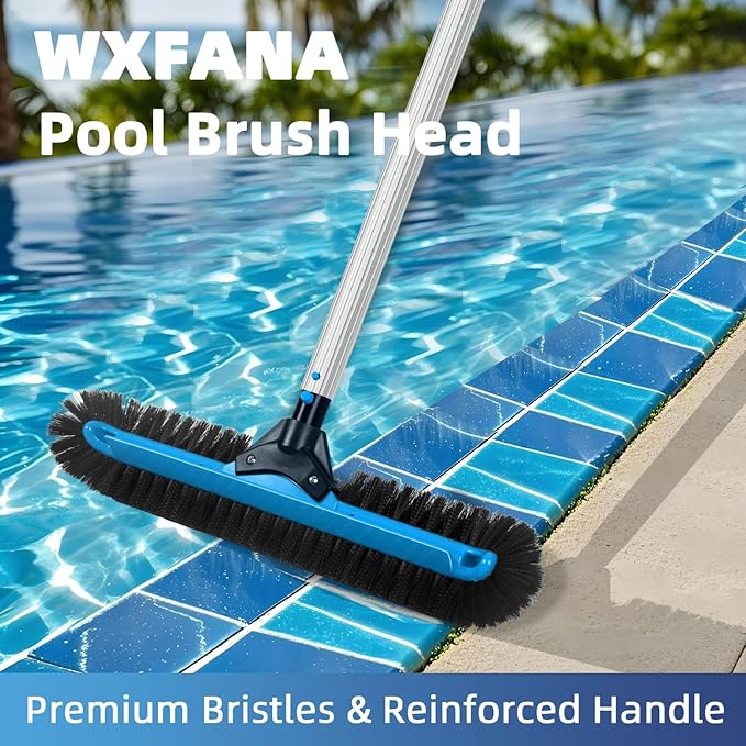 20" Wide Pool Brush Head, Heavy Duty Pool Cleaning Brush with 12-Rows Soft Bristles, Inground/Above Ground Pool Brushes with Curved Ends, Safe for Vinyl Liner