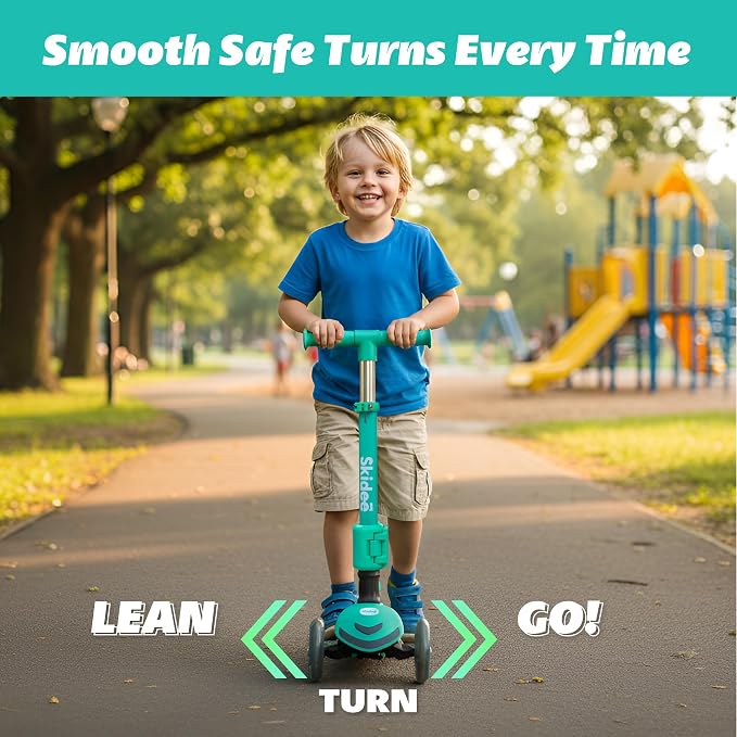 SKIDEE Kick Scooter for Kids Ages 3-5 | Foldable 3 Wheel Scooter with Lean-to-Steer, Adjustable Height, Removable Seat & LED Light Wheels | Toddler Scooter Up to 12 Year Old Boys/Girls