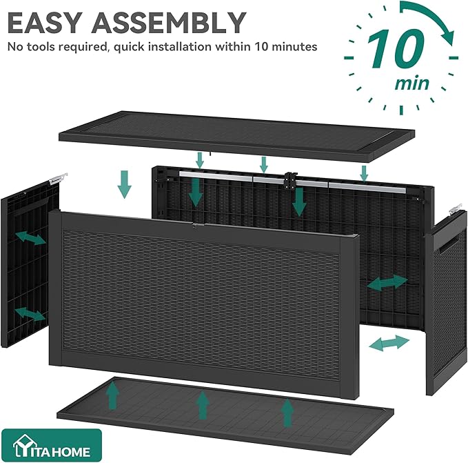 YITAHOME 320 Gallon XXL Large Deck Box, Outdoor Resin Storage Box, Lockable Storage Container for Patio Cushions, Furniture, Garden Tools, Water Resistant (Black)