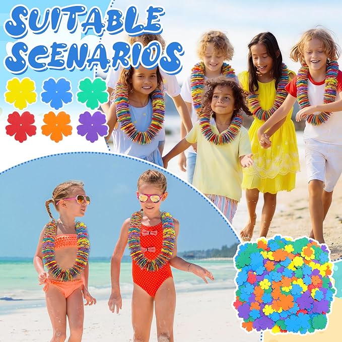 Wettarn 24 Pcs Hawaiian Lei Making Craft Kit Makes Foam Flower Necklace VBS Vacation Bible EVA Flowers Foam Luau Crafts DIY Floral for Luau Tropical Party Decoration (Hibiscus Flower)