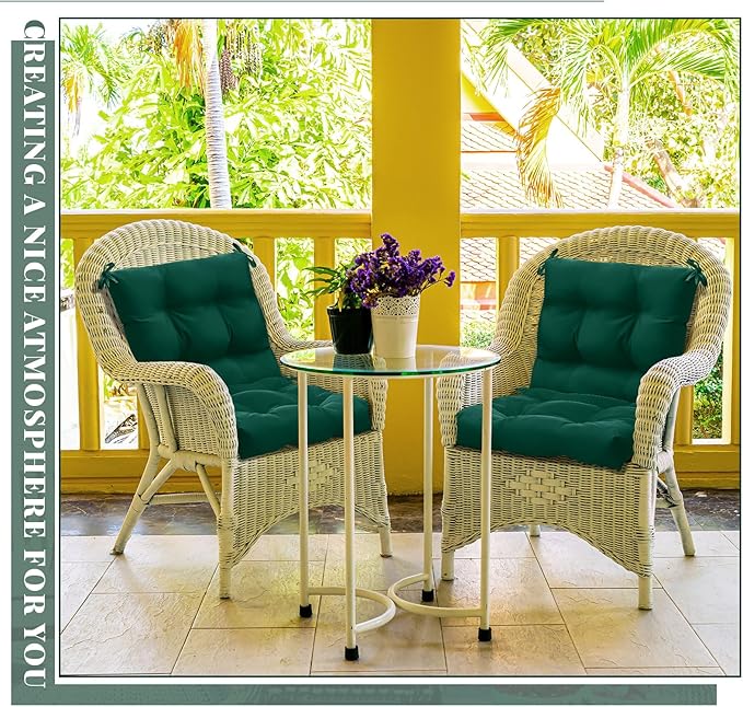 Marsui 2 Pcs Outdoor Indoor High Back Chair Cushions Patio Furniture Tufted Pillow with Ties Water-Resistant Replacement Outdoor Rocking Chair Cushions, 42 x 21 Inches (Duck Green,Solid Color)