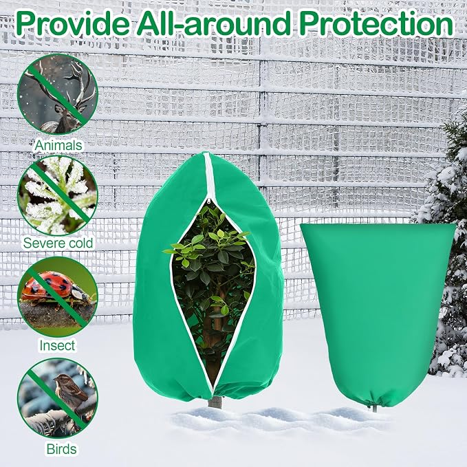 12 Pack Winter Plant Covers Freeze Protection 2 Size 47" x 32" and 24" x 32" Winter Frost Cloths Blankets with Zipper Drawstring Tree Covers for Outdoor Plants Shrubs Potted Trees