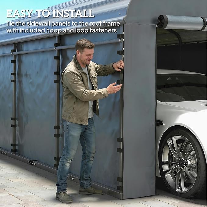Outsunny Carport Replacement Sidewall Panels Set of 4 for 10' x 15' Carports, UPF50+ Waterproof PE Tarp Replacement Side Wall Cover with Zipper Door, Top Cover and Frame Not Included, Dark Gray