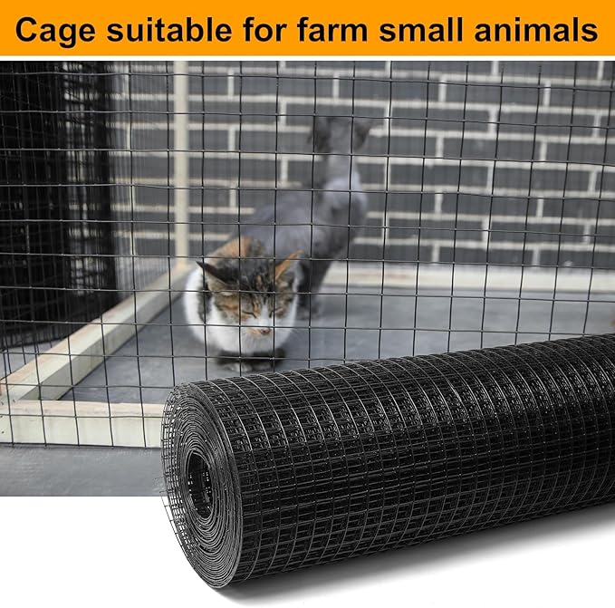 Black Hardware Cloth 1/4inx24inx100ft, Chicken Wire Fencing, 19Gauge, Vinyl PVC Coated Mesh, Welded Wire mesh, Perfect for Gopher Wire, Rodent Mesh, Tree Guard, Chicken Coop