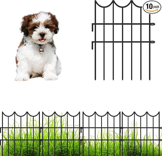 ShopLaLa Animal Barrier Fence (10 Panels) 12in(L) x 16.5in(H) Black Metal Wire Rustproof Decorative Flower Bed Edging for Landscape, Decorative Garden Fencing Yard Patio Border Fences Outdoor Decor