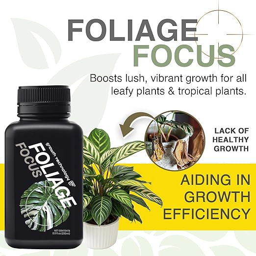 Growth Technology GT Foliage Focus - Liquid Indoor Plant Food for Houseplants, Tropical Plants, Aroids, Ferns and Palms - Concentrated Formula for Vibrant Leaves and Dense Foliage - 8.5 fl oz (250 mL)