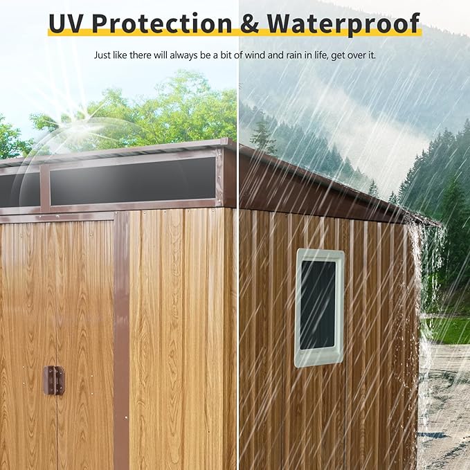 KEIKI 6x5 FT Outdoor Metal Storage Shed with Sloped Roof,Window,Transparent Plate and Sliding Door for Garden Yard Lawn