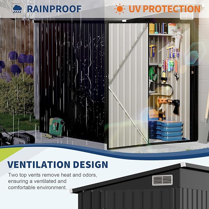 4×8 ft Lean to Storage Shed, Heavy-Duty Outdoor Metal Storage Shed, Garden Tool Metal StorageHouse W/Lockable Door and 2 Air Vents