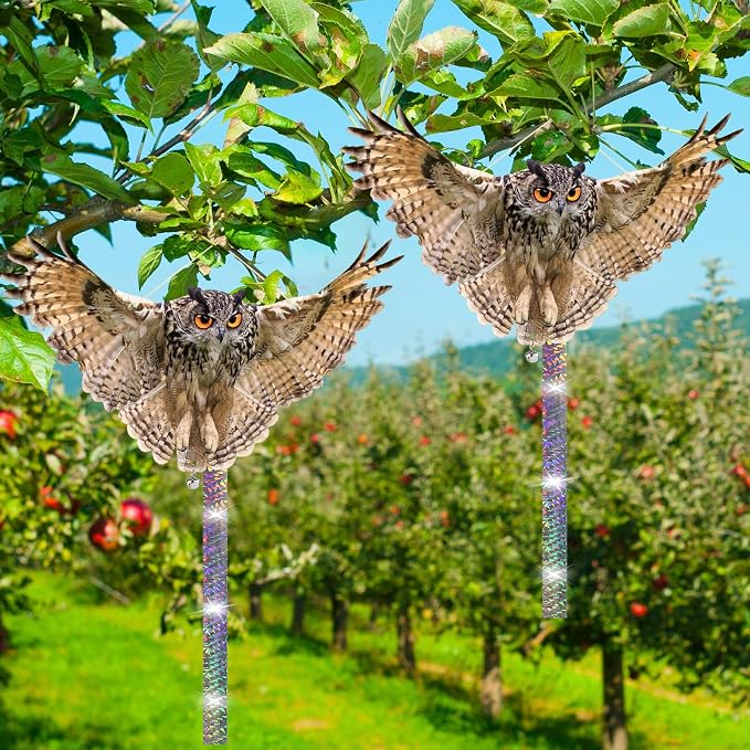 5PCS Fake Owl Reflective Hanging Owl Decoration, Effective Owl Control Device Garden Protectors for House, Garden, Pool, Yard