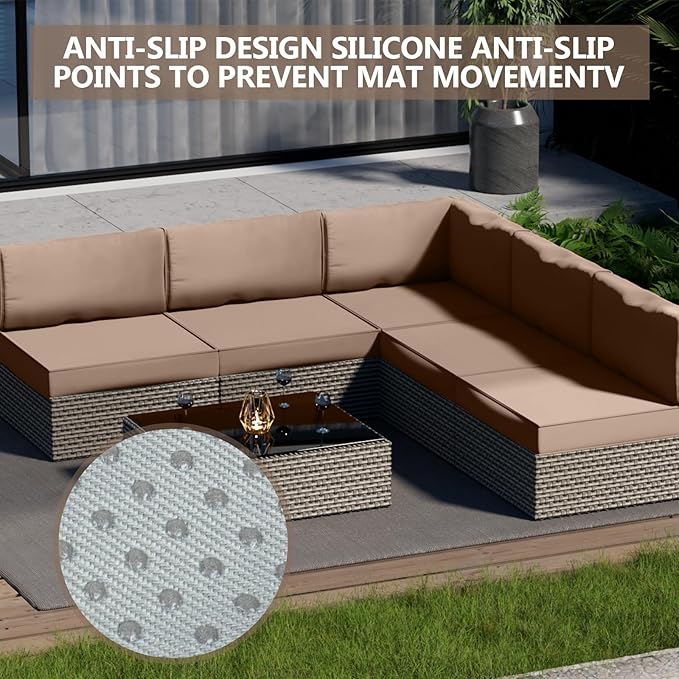 14 Piece Outdoor Patio Waterproof Cushion Covers, Fits 6-Seat Wicker Rattan Sectional Couch Chair Furniture Cover Replacement Set - Fade-Resistant Patio Cushion Covers with Zipper