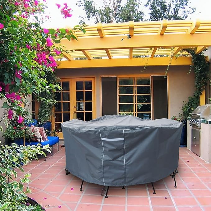 Gasadar Outdoor Round Patio Table Cover Waterproof, Round Patio Furniture Cover Outdoor for Table and Chairs,600D Heavy Duty, 72" Dia x 28" H, Grey