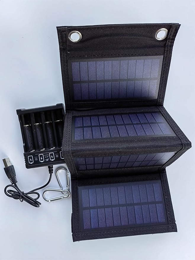 Solar Charger with 6 Watt Portable Solar Panel for 1.2V AA & AAA Ni-MH Ni-CD Rechargeable BatteriesWith 6 Watt Solar Panel and 4-Bay USB AA & AAA Charger
