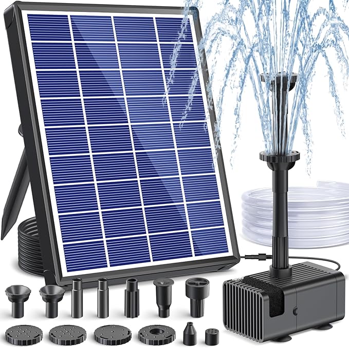 POPOSOAP Solar Fountain Pump for Bird Bath, 6.5W Solar Water Fountain Pump with Upgraded Dry-Run Protection & Double-Layer Nozzles 5Ft Tubing for Pond, Bird Bath, Backyard Water Feature P1065