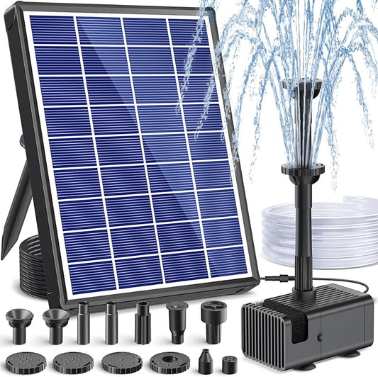 POPOSOAP Solar Fountain Pump for Bird Bath, 6.5W Solar Water Fountain Pump with Upgraded Dry-Run Protection & Double-Layer Nozzles 5Ft Tubing for Pond, Bird Bath, Backyard Water Feature P1065