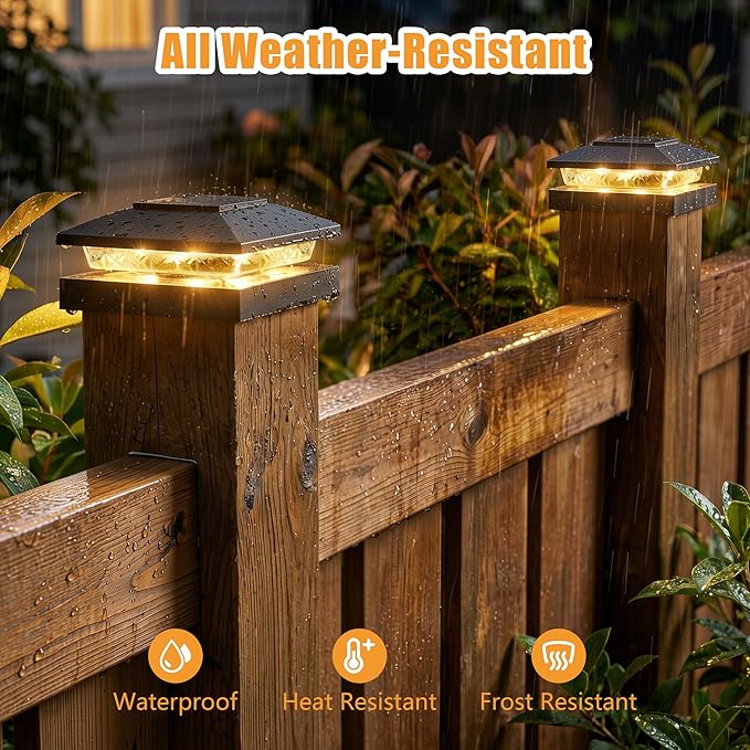 Brightown Solar Post Cap Lights Outdoor 12-Pack, Waterproof Fence Post Solar Lights for 4x4 Wood/Vinyl Posts, 16 LED Deck Post Lights with 2 Color Modes Decorate Patio Porch Garden