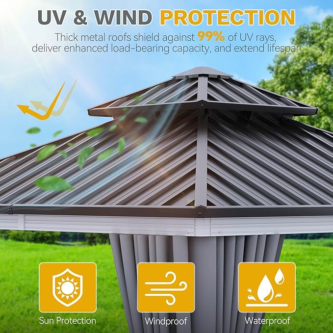 DWVO 10x10ft Hardtop Gazebo Double Roof Outdoor Galvanized Roof Aluminum Frame White Gazebo with Netting and Curtain Garden Tent for Patio, Backyard Deck