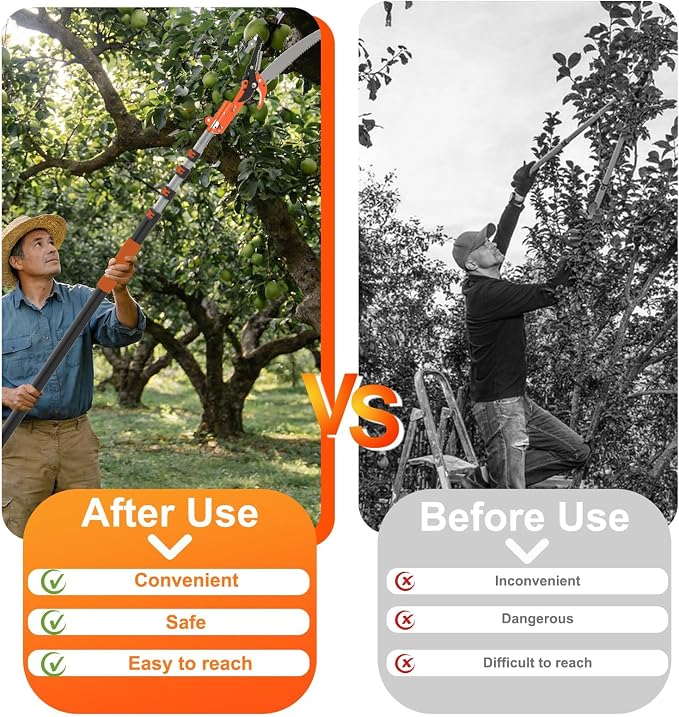 LAANPOLE 26FT Reach Tree Trimmer, Manual Pole Saw with 5-20FT Extension Pole, Tree Pruner Extendable for High Tree Branch Trimming Pruning Cutting