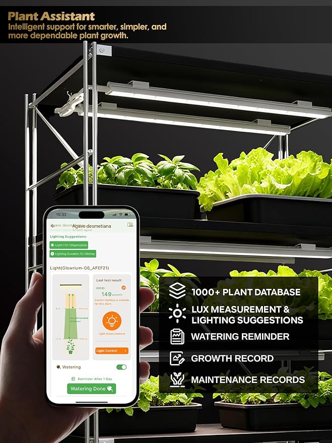 T5 Smart Grow Light for Indoor Plants,3500K Full Spectrum LED Plant Light Strips with 3/9/12H Auto Timer,Stepless Dimming,Modular Design，Plug and Play (White, 6 Pack)