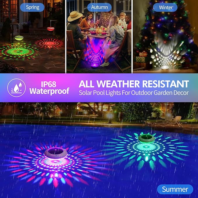 Floating Pool Lights Solar Powered, 6.5“ Vibrant RGB Colors Pool Lights that Float with Dynamic Lighting Effects, Waterproof Float or Hang Solar Floating Light for Pool Hot Tub Garden Party(1)