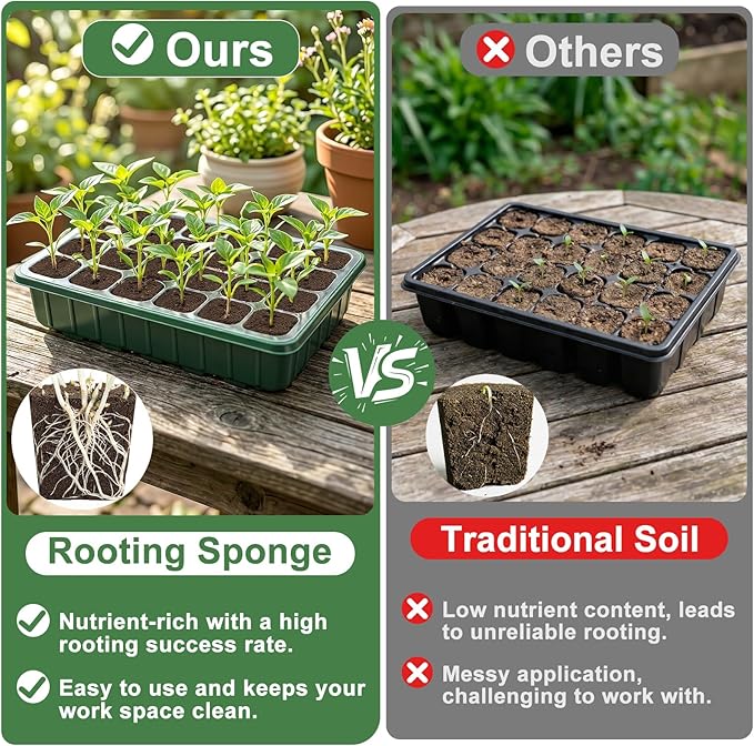 Grow Sponges with Tray, 24 Pack Seed Starter Pods & Starter Plugs for Cuttings, Hydroponic Grow Sponges for Seed Starting, Plant Plugs for Herbs Vegetables Flowers, Easy Transplant Rooter Pods