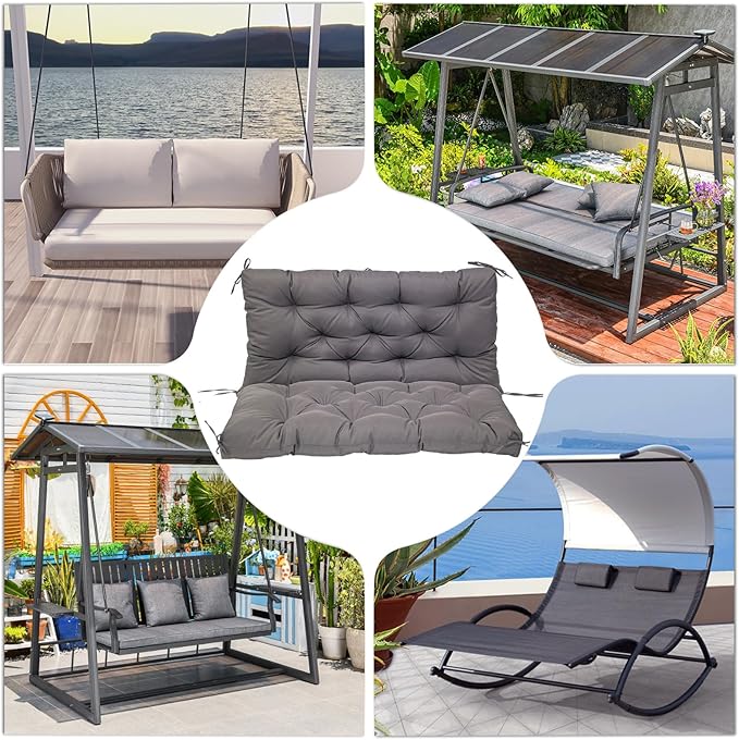 Porch Replacement Swing Cushions for Outdoor: 2-3 Seater Garden Waterproof Patio Bench Cushion with Ties - 4" Thick Swing Chair Cushion for Backyard Furniture Loveseat