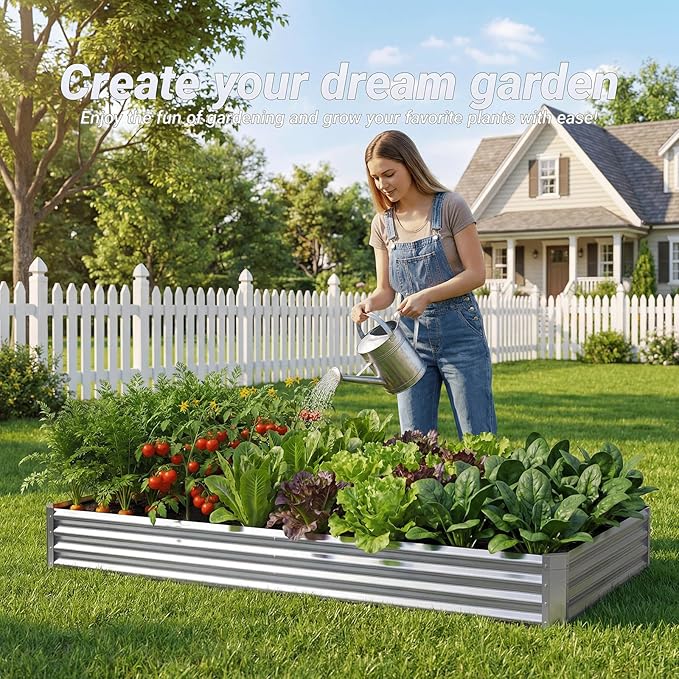 2Packs 6X2X1 FT Galvanized Raised Garden Beds Outdoor, Planter Raised Beds for Gardening, Vegetables, Flowers, Large Metal Garden Box, Deep Plant Flower pots Outdoor