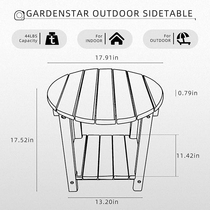 GARDENSTAR Adirondack Round Outdoor Side Table 2-Tier Storage Patio Side Table, HDPE End Tables for Backyard Pool Porch Garden Lawn (White)