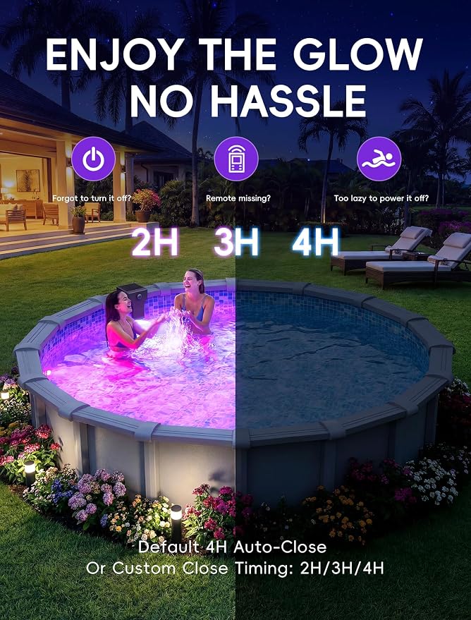 POOLHOUR Solar Pool Lights for Above Ground Pools (Steel Wall Only), LED Pool Wall Light with Remote & Timer, Submersible Underwater Lighting, 10-Color RGB 4-Mode Poolside Solar Lights, 1 Pack