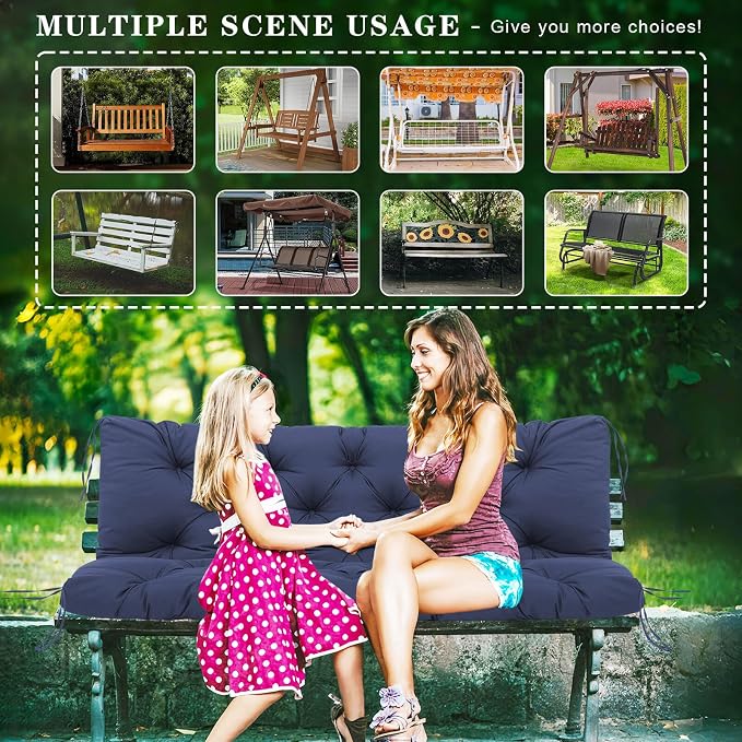 Porch Swing Cushions Outdoor, 5 Inch Thick Waterproof 2-3 Seater Replacement Swing Cushion with Backrest and Anti-Slip Ties, Perfect for Porch, Patio, Garden, Outdoor Bench Furniture, 40×40×5 Inch